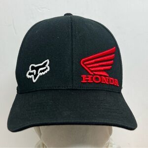 Authentic HONDA FOX HRC Racing Hat Black RED Flexfit L/XL - NICE